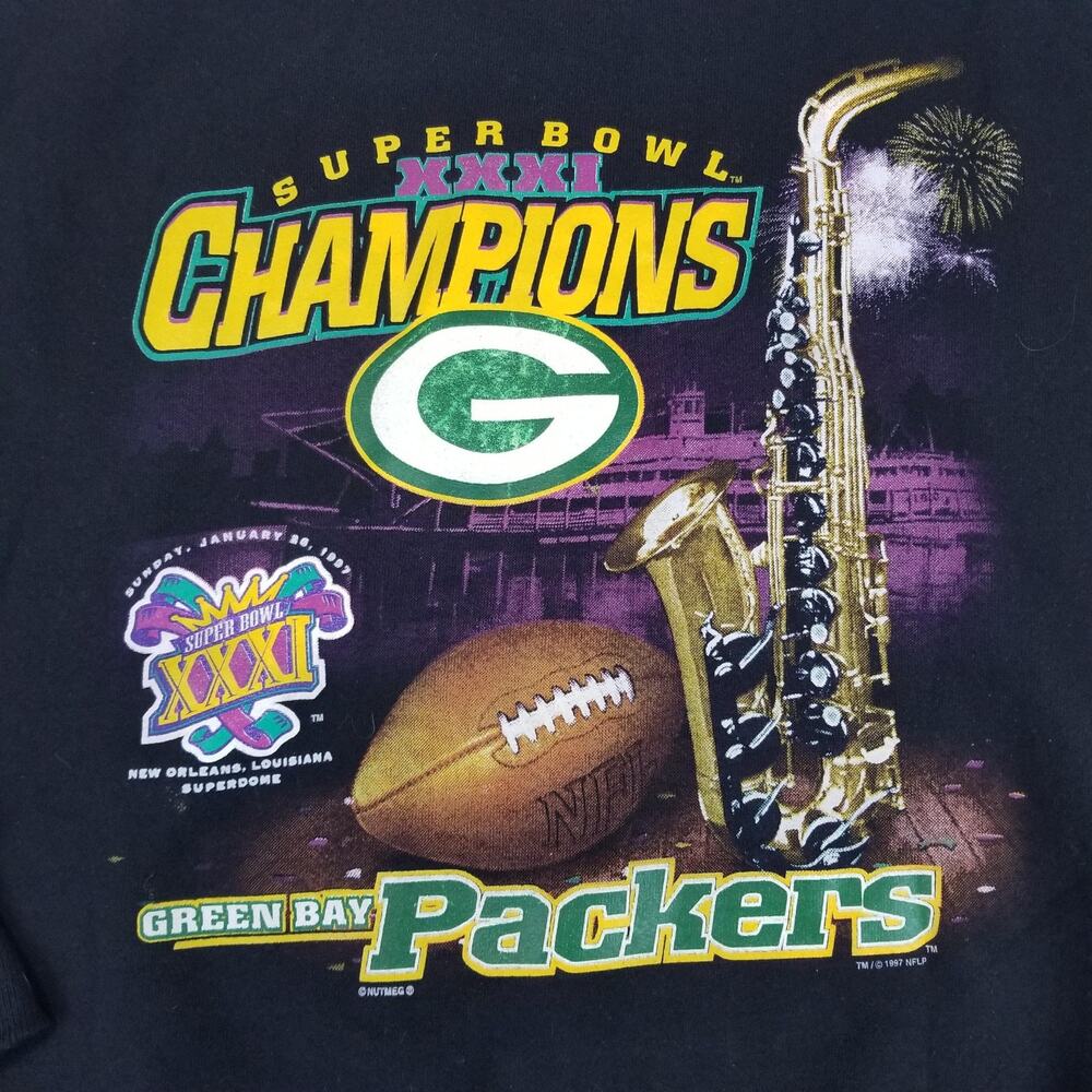 Green Bay Packers Super Bowl XXXI NFL Sweatshirt Mens XL Black Vintage USA Made - Picture 3 of 8